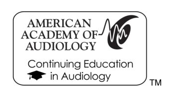 American Academy of Audiology Logo. Continuing Education in Audiology. Graduation cap icon.